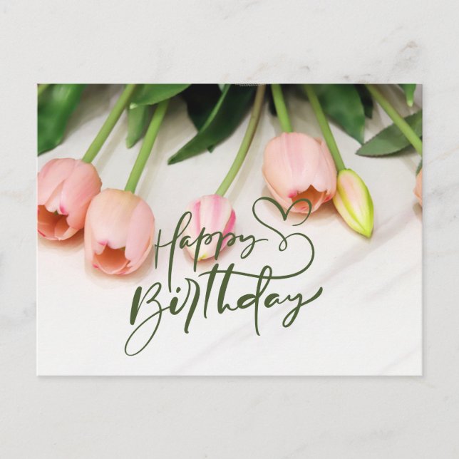 Happy Birthday Pink Tulip Flowers  Postcard (Front)