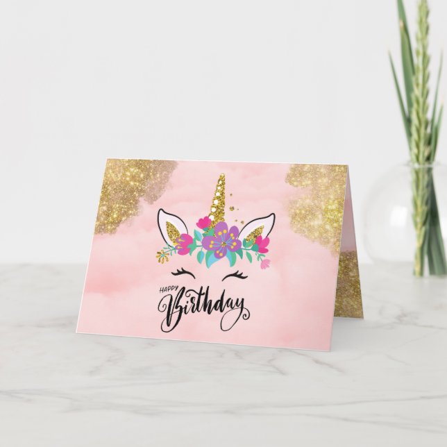 Happy Birthday Pink Unicorn Girls Women Thank You Card (Front)