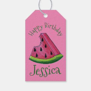 Happy Birthday Pink Watermelon Slice Fruit Picnic Gift Tags