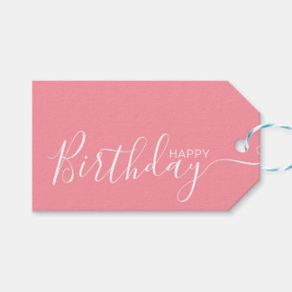 Happy Birthday Pink White Modern Gift Tags