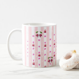 Happy Birthday Pink & White Stripe Coffee Mug