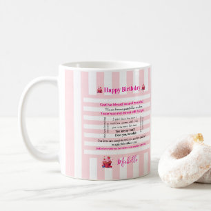 Happy Birthday Pink & White Stripe Coffee Mug