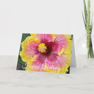 Happy Birthday Pink Yellow Hibiscus Flower Card