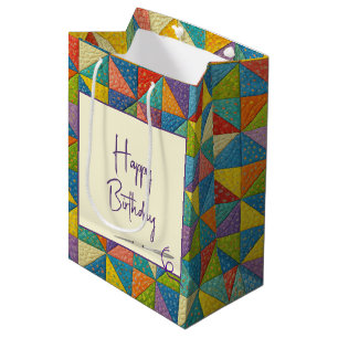 Happy Birthday Pinwheel Quilt Design Medium Gift Bag