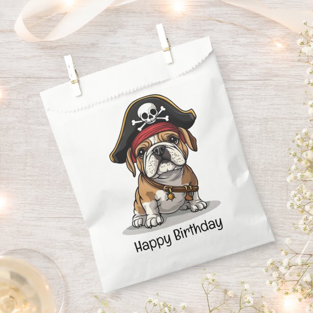 Happy Birthday Pirate English Bulldog Skull Favour Bags (Clipped)