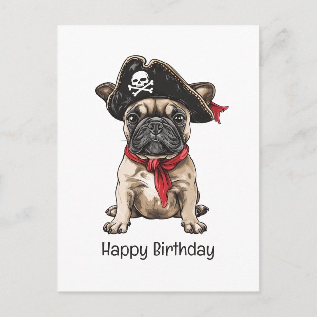 Happy Birthday Pirate French Bulldog Postcard (Front)