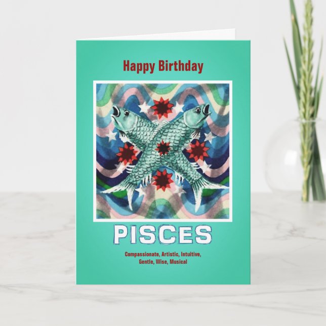Happy Birthday Pisces Zodiac Sign Card (Front)