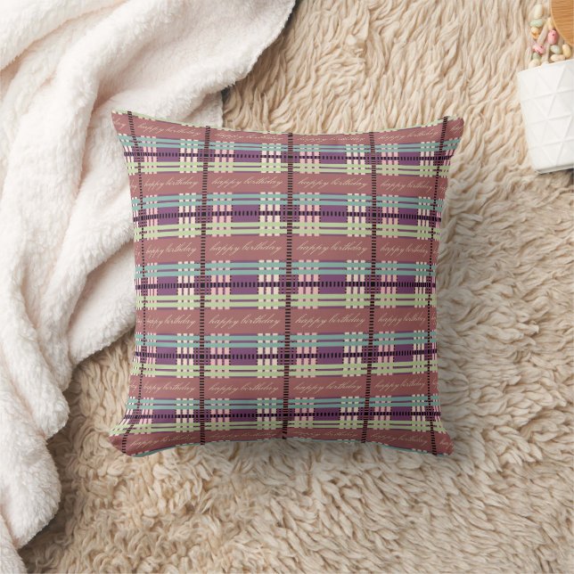 Happy Birthday Plaid Pattern Cushion (Blanket)