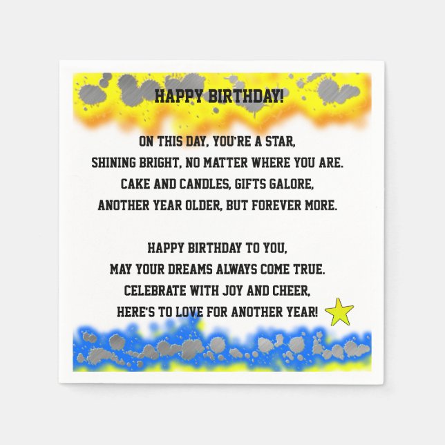 Happy Birthday Poem Napkin (Front)