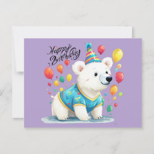 Happy Birthday Polar Bear Balloons Party Art Postcard