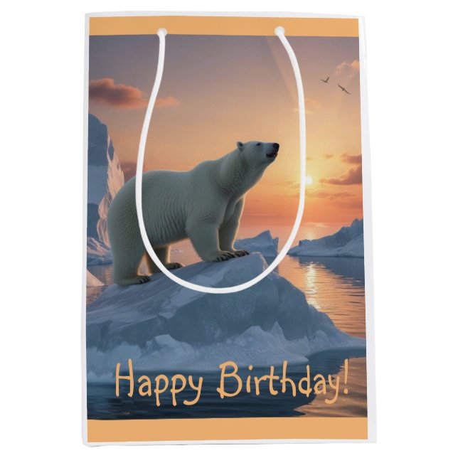 Happy Birthday Polar Bear Medium Gift Bag (Front)
