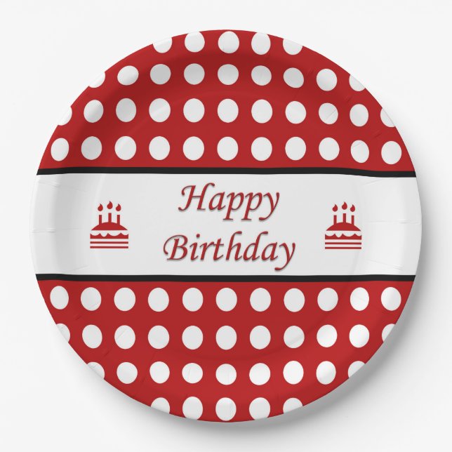 Happy Birthday Polka Dot Paper Plate (Front)