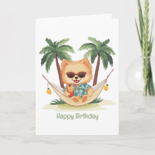 Happy Birthday Pomeranian Dog In A Hammock Card