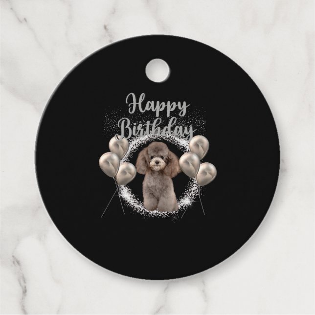 Happy Birthday Poodle Favour Tags (Front)