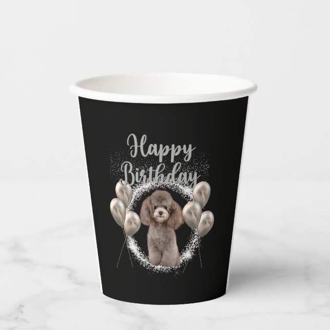 Happy Birthday Poodle Paper Cups (Front)