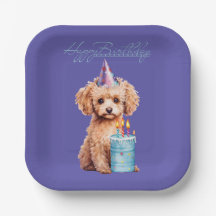 Happy Birthday Poodle Paper Plates - Dog Party