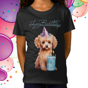 Happy Birthday Poodle with Party Hat & Bday Cake  T-Shirt