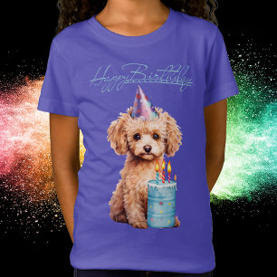 Happy Birthday Poodle with Party Hat & Bday Cake T-Shirt