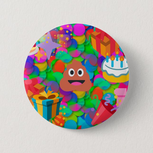 happy birthday poop emoji 6 cm round badge (Front)