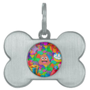 happy birthday poop emoji pet ID tag