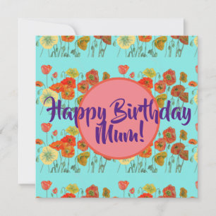Happy Birthday Poppy floral ladies Mom Name Card