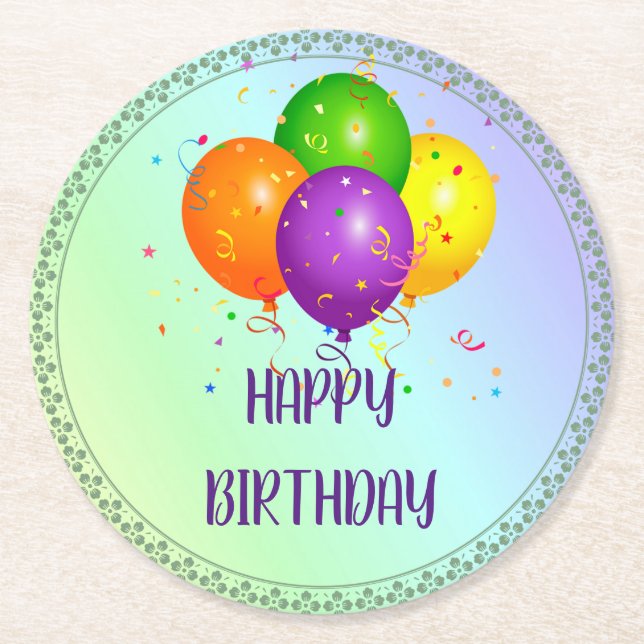 Happy Birthday, popular design, Round Paper Coaster (Front)