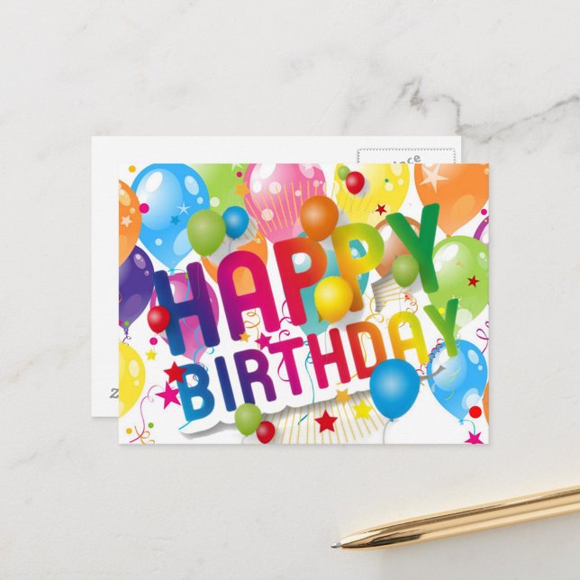Happy Birthday Postcard (Happy Birthday text surrounded by confetti and stars.

)