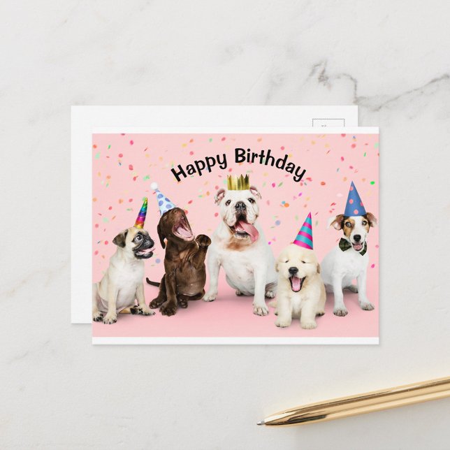 Happy Birthday Postcard (Party Hats Animals Fun Birthday Post Card!)