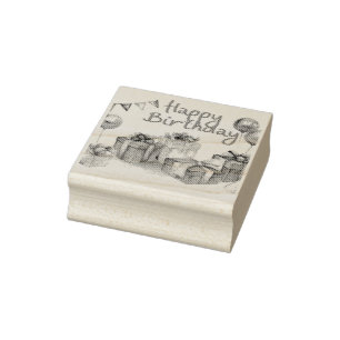 Happy Birthday  Postcard Rubber Stamp