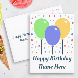 Happy Birthday Postcard with Coloured Balloons