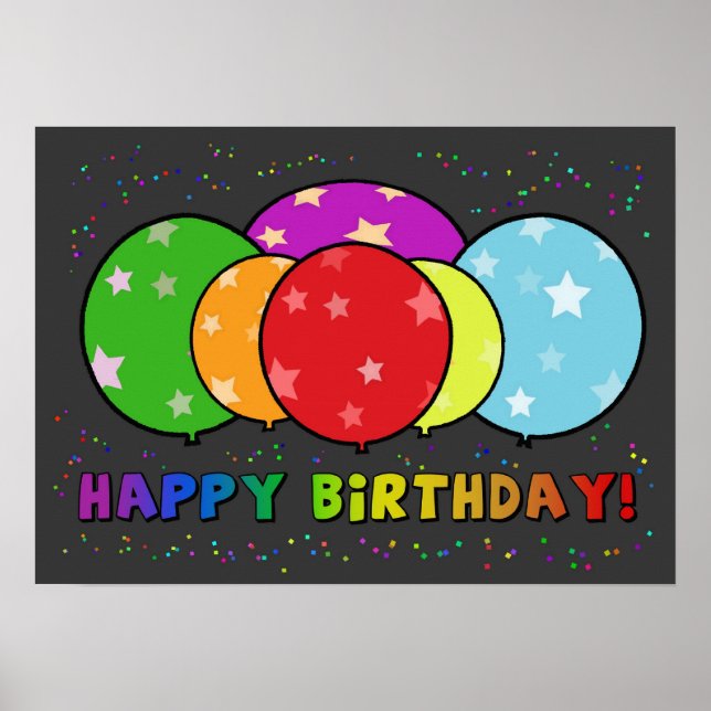 Happy Birthday Poster Rainbow Balloons (Front)