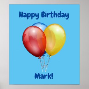 Happy Birthday Poster Sign with Balloons