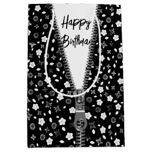 Happy Birthday Posy Print with Zipper Medium Gift Bag