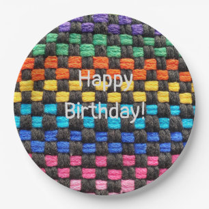 Happy Birthday Potholder Check Pattern Paper Plate
