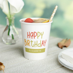 Happy Birthday Preppy Playful Fun Simple Greeting Paper Cups