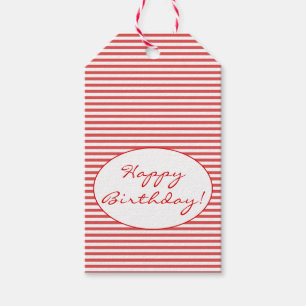 Happy Birthday   Preppy Red Stripes Gift Tags