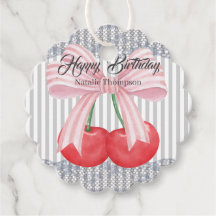 Happy birthday Pretty Cherries blue stripes pastel