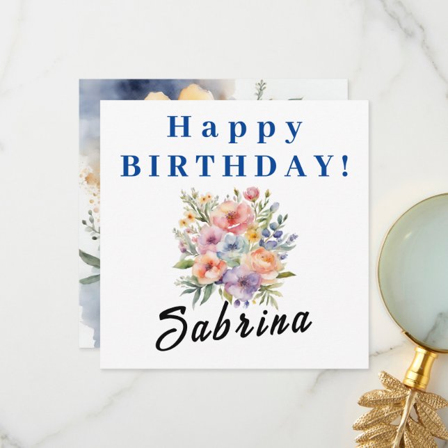 Happy Birthday Pretty Flowers Congratulation Card  (Front/Back In Situ)