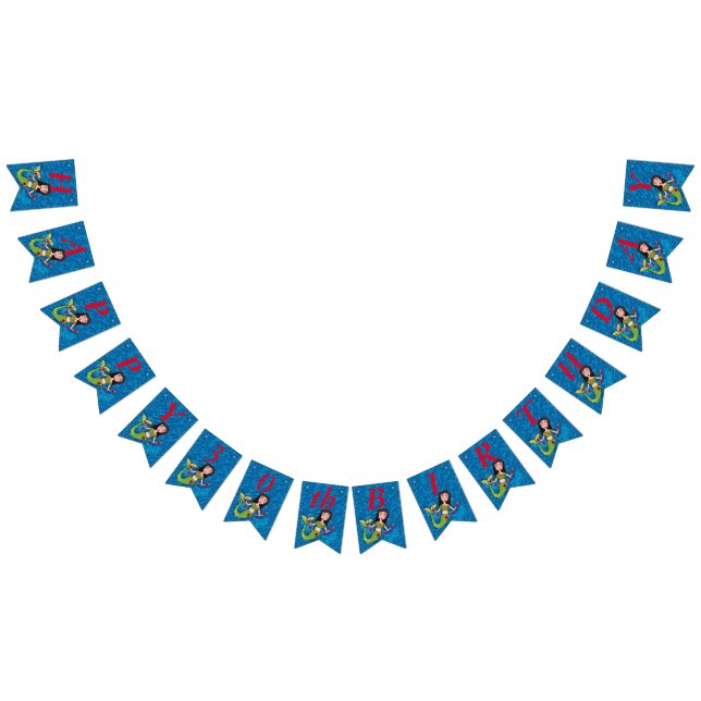 Happy Birthday Pretty Mermaid String of Red Hearts Bunting (All)