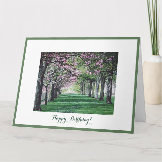 Happy Birthday pretty pink blossom floral fine art Card