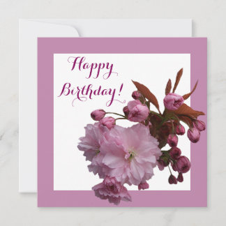 Happy birthday pretty pink cherry blossom flowers holiday card