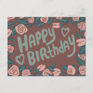 HAPPY BIRTHDAY Pretty Pink Rose Frame Custom  Postcard
