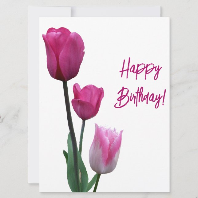 Happy birthday pretty pink tulip beautiful floral  holiday card (Front)