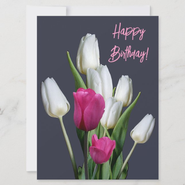 Happy birthday pretty pink tulip floral stylish holiday card (Front)