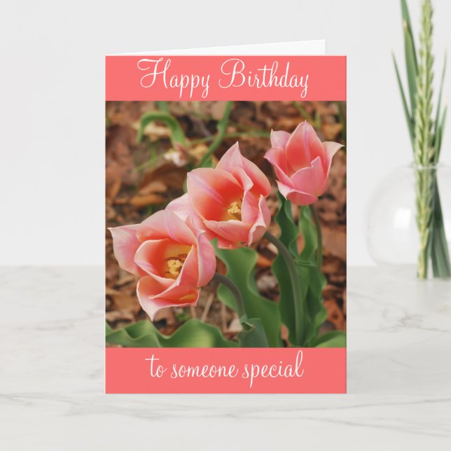 Happy Birthday Pretty Pink Tulips Card (Front)