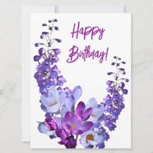 Happy birthday pretty purple floral holiday card