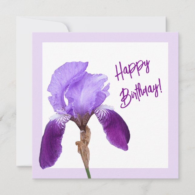 Happy birthday pretty purple iris floral boho cute card (Front)