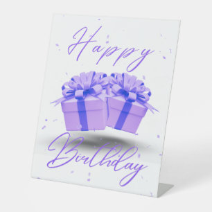 Happy Birthday Pretty Purple Pedestal Sign