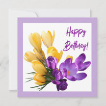 Happy Birthday pretty purple yellow crocus floral