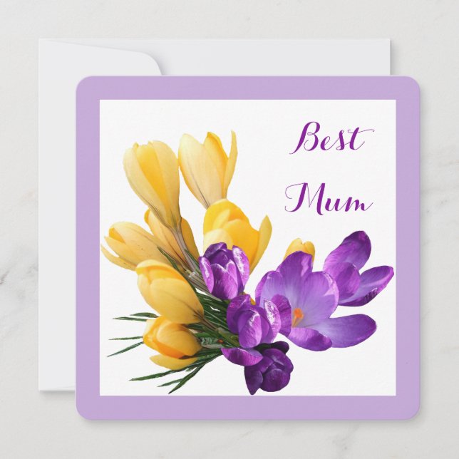 Happy Birthday pretty purple yellow crocus floral Card (Front)
